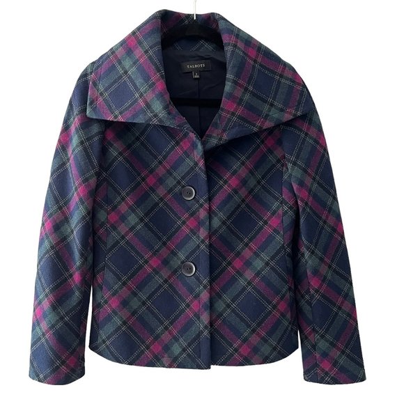 Talbots Wool Blend Tartan Plaid Peacoat - Picture 1 of 6
